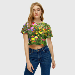 Женская футболка Crop-top 3D Полевые цветы луговые  - фото 2