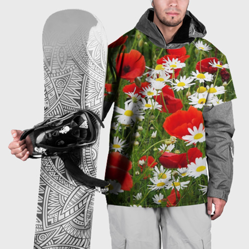 Накидка на куртку 3D Полевые цветы  маки и ромашки, цвет 3D печать