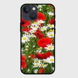 Чехол для iPhone 13 mini Полевые цветы  маки и ромашки
