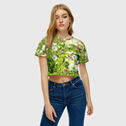 Женская футболка Crop-top 3D Полевые цветы - луговые  - фото 2