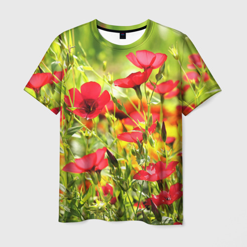 Мужская футболка 3D Полевые цветы - маки, цвет 3D печать