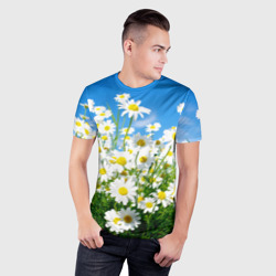 Мужская футболка 3D Slim Полевые цветы - ромашки - фото 2