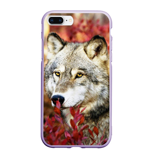 Чехол для iPhone 7Plus/8 Plus матовый Волк осенний лес, цвет светло-сиреневый