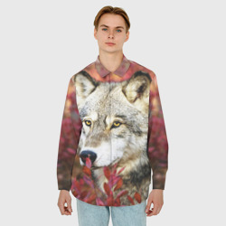 Мужская рубашка oversize 3D Волк осенний лес - фото 2