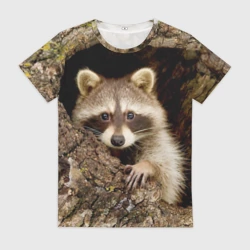 Женская футболка 3D Енот в дупле