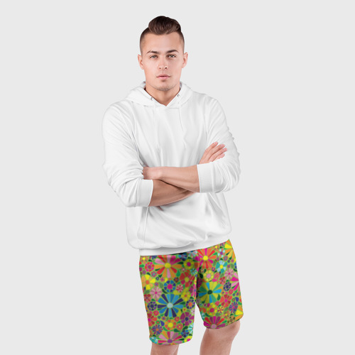 Мужские шорты спортивные Узор из цветов, цвет 3D печать - фото 5