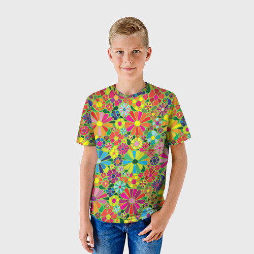 Детская футболка 3D Узор из цветов, цвет 3D печать - фото 3