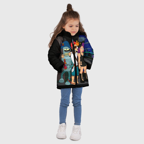Зимняя куртка для девочек 3D с принтом Футурама, вид сбоку #3