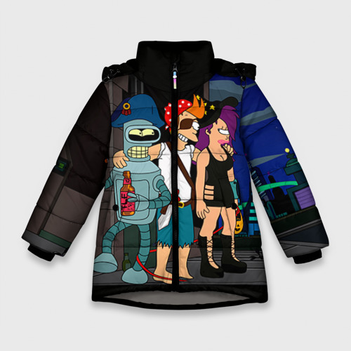 Зимняя куртка для девочек 3D с принтом Футурама, вид спереди #2