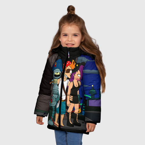 Зимняя куртка для девочек 3D с принтом Футурама, фото на моделе #1