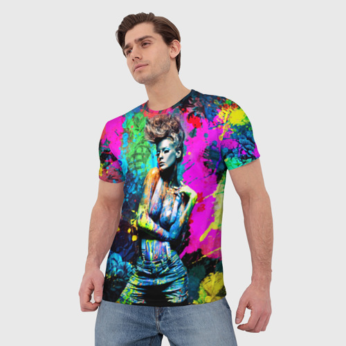 Мужская футболка 3D с принтом Боди-арт девушка модель, фото на моделе #1