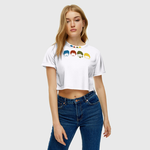 Женская футболка Crop-top 3D Beatles, цвет 3D печать - фото 3