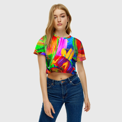 Женская футболка Crop-top 3D Абстракция красок, цвет 3D печать - фото 3