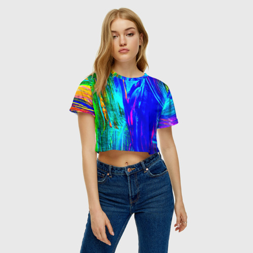 Женская футболка Crop-top 3D Разводы красок, цвет 3D печать - фото 3