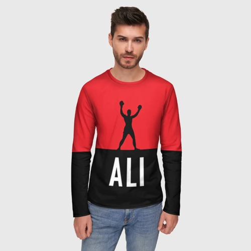 Мужской лонгслив 3D с принтом Muhammad Ali 3, фото на моделе #1