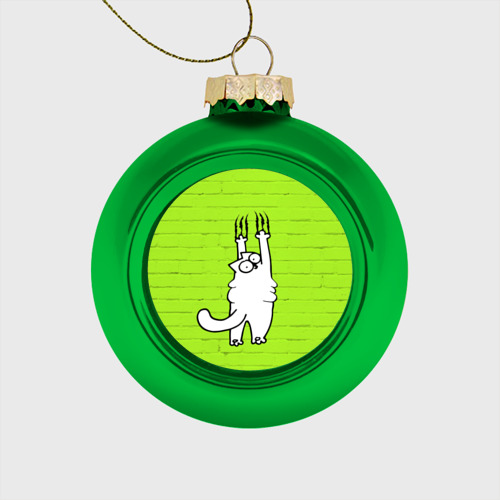 Стеклянный ёлочный шар Simon's cat 3, цвет зеленый
