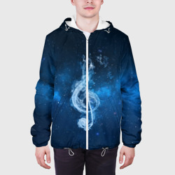 Куртка с принтом Космическая музыка для мужчины, вид на модели спереди №3. Цвет основы: белый