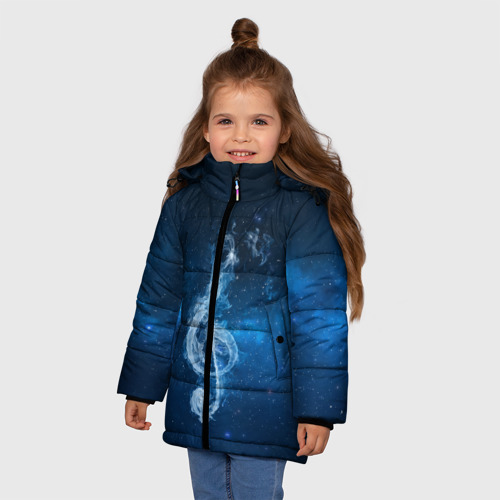 Зимняя куртка для девочек 3D с принтом Космическая музыка, фото на моделе #1