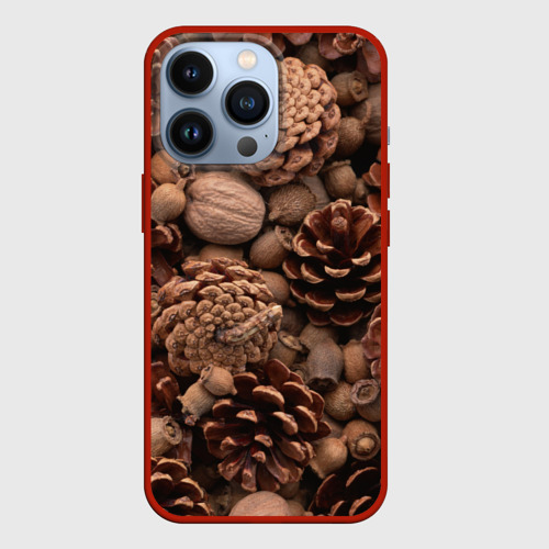 Чехол для iPhone 13 Pro Шишки и орешки, цвет красный