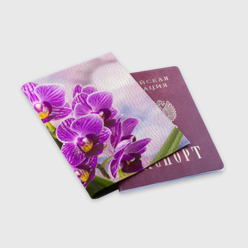 Обложка для паспорта матовая кожа Божественная орхидея, цвет черный - фото 3
