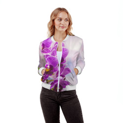 Бомбер с принтом Божественная орхидея для женщины, вид на модели спереди №2. Цвет основы: белый