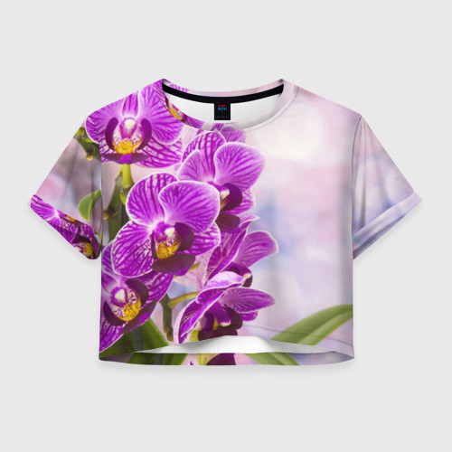 Женская футболка Crop-top 3D Божественная орхидея Фото 01 Женская футболка Crop-top 3D Божественная орхидея Фото 01