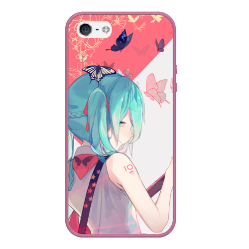 Чехол для iPhone 5/5S матовый Miku поет, цвет розовый