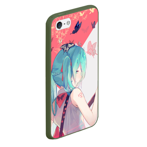 Чехол для iPhone 5/5S матовый Miku поет, цвет темно-зеленый - фото 3