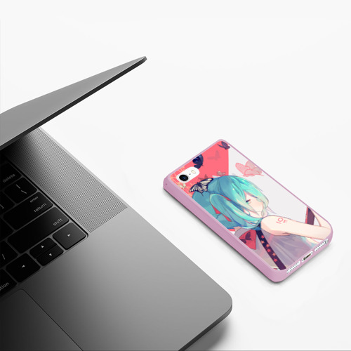 Чехол для iPhone 5/5S матовый Miku поет, цвет розовый - фото 5