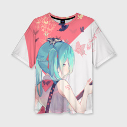 Женская футболка oversize 3D Miku поет