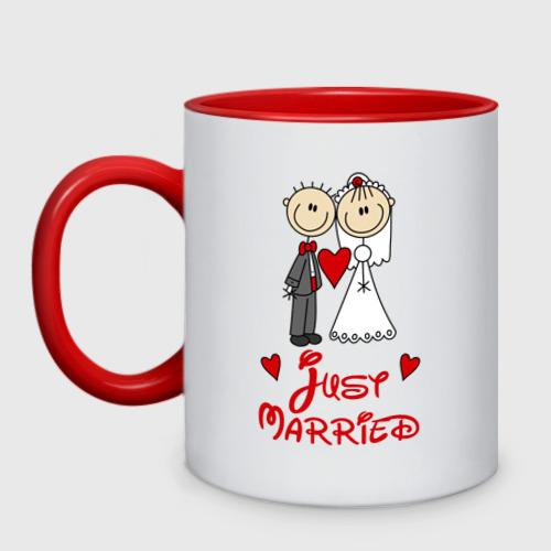 Кружка двухцветная Just married, цвет белый + красный