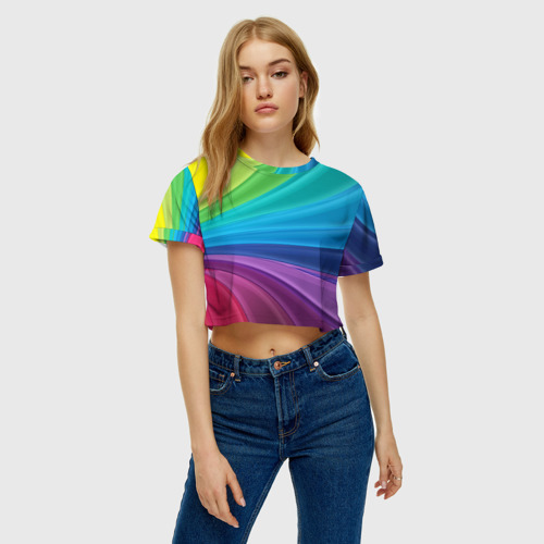 Женская футболка Crop-top 3D Радуга, цвет 3D печать - фото 4