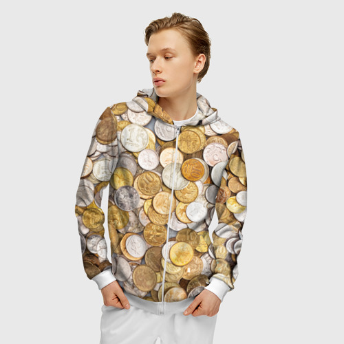 Мужская толстовка 3D на молнии Российские монетки, цвет белый - фото 3