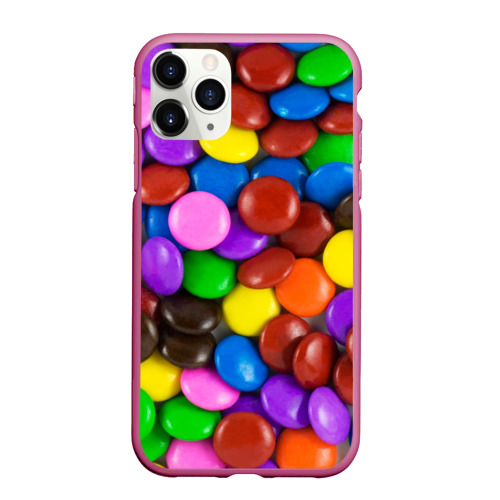 Чехол для iPhone 11 Pro Max матовый Цветные конфетки, цвет малиновый