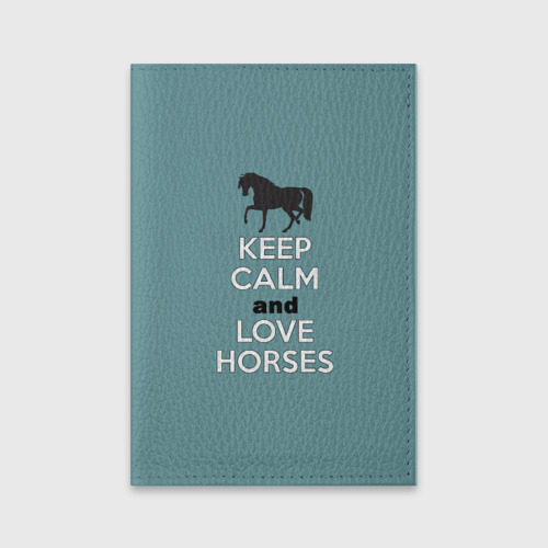 Обложка для паспорта матовая кожа Keep calm and horses, цвет бирюзовый