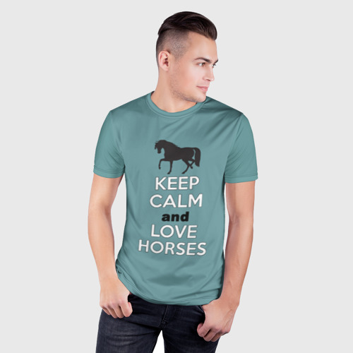 Мужская футболка 3D Slim Keep calm and horses, цвет 3D печать - фото 3