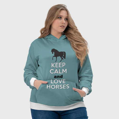 Женская толстовка 3D Keep calm and horses, цвет 3D печать - фото 6