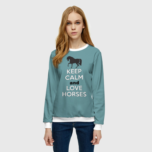 Женский свитшот 3D Keep calm and horses, цвет 3D печать - фото 3