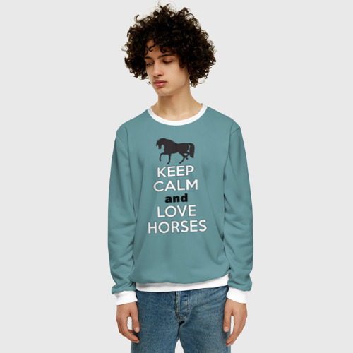 Мужской свитшот 3D Keep calm and horses, цвет белый - фото 3