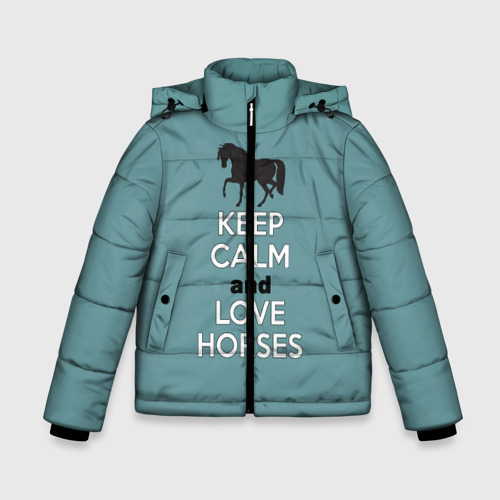 Зимняя куртка для мальчиков 3D Keep calm and horses, цвет светло-серый