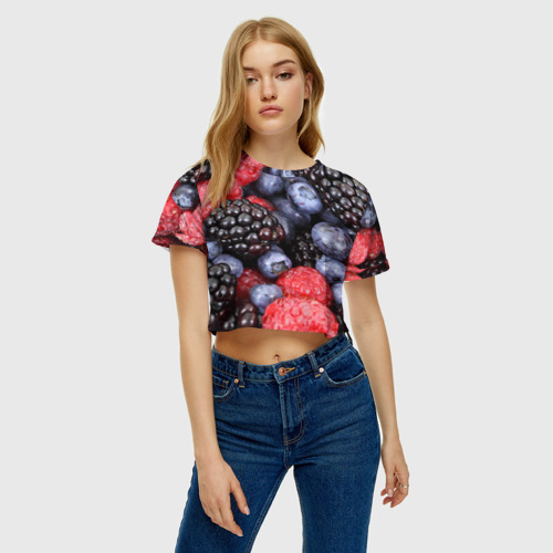 Женская футболка Crop-top 3D Ягодки, цвет 3D печать - фото 3