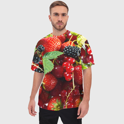 Мужская футболка oversize 3D Любимые ягоды, цвет 3D печать - фото 3