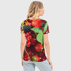 Футболка с принтом Любимые ягоды для женщины, вид на модели сзади №2. Цвет основы: белый