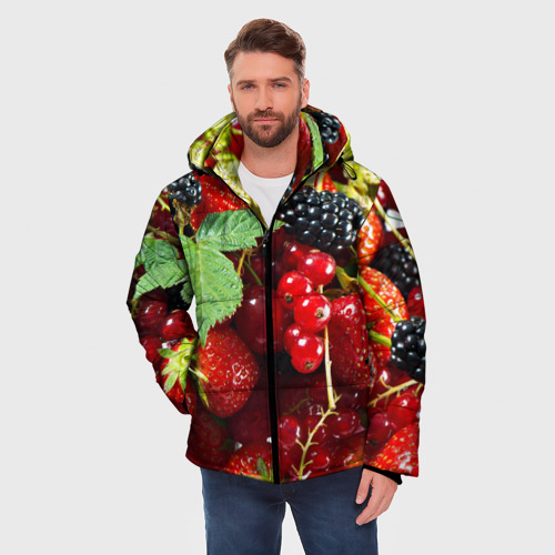 Мужская зимняя куртка 3D Любимые ягоды, цвет красный - фото 3