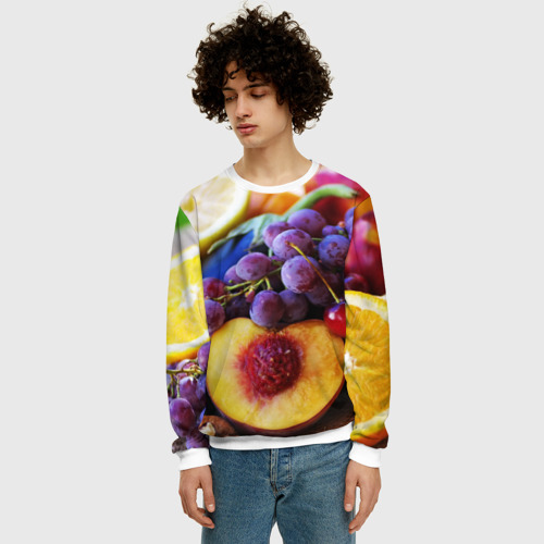 Мужской свитшот 3D Спелые фрукты, цвет белый - фото 3