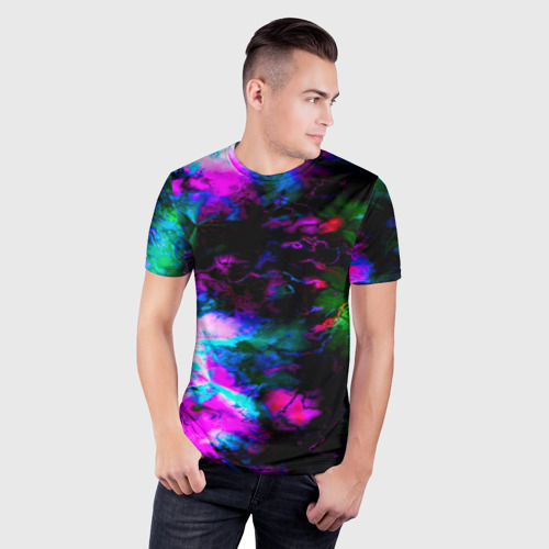 Мужская футболка 3D Slim Цветные волны, цвет 3D печать - фото 3