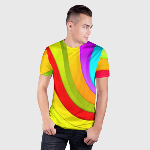 Мужская футболка 3D Slim Радуга, цвет 3D печать - фото 3