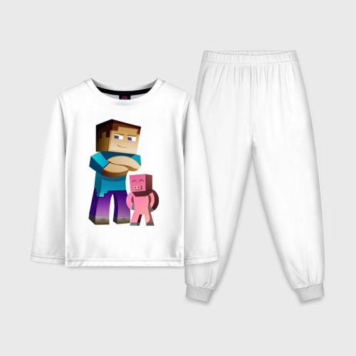 Детская пижама с лонгсливом хлопок с принтом Minecraft, вид спереди #2