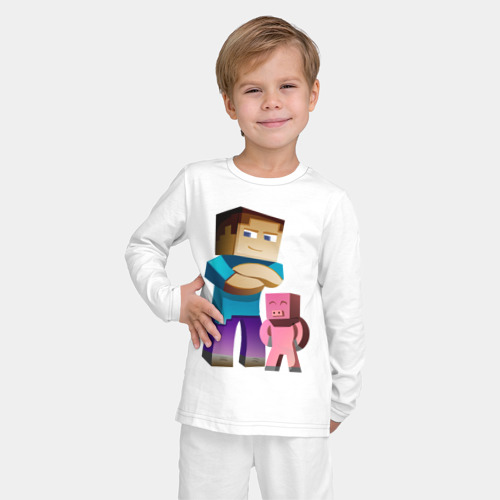 Детская пижама с лонгсливом хлопок с принтом Minecraft, фото на моделе #1