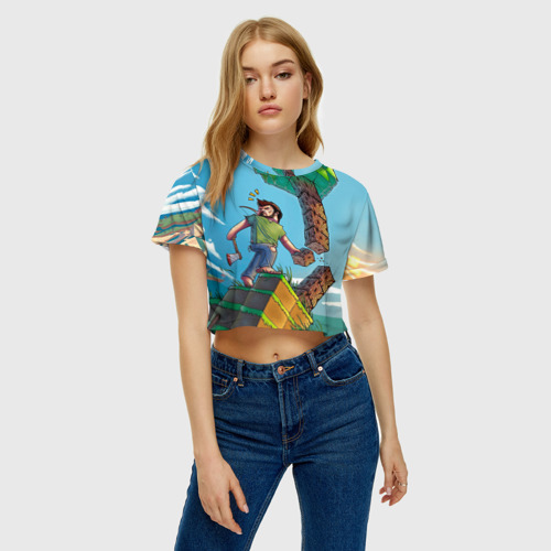Женская футболка Crop-top 3D Майнкрафт, цвет 3D печать - фото 3